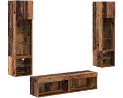 Tv-wandmeubel | TV-kast | Televisiekast met LED-striplichten 6 pcs Oud Hout Bewerkt hout
