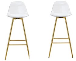 Twee Barkrukken Set 38x33x96,5 cm Stoelen Goud Transparant Metaal Kunststof Met Hoge Rugleuning Voor Café Woonkamer En Bar