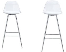 Twee Barkrukken Set 38x33x96,5 cm Stoelen Zilver Transparant Metaal Kunststof Met Hoge Rugleuning Voor Café Woonkamer En Bar
