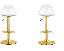 Twee Barkrukken Set 40,5x40,5x82-104 cm Stoelen Goud Transparant Metaal Kunststof Verstelbaar 360 Graden Draaibaar Voor Keuken Bistro En Bar