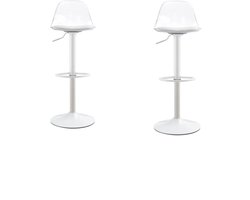 Twee Barkrukken Set 40,5x40,5x82-104 cm Stoelen Wit Transparant Metaal Kunststof Verstelbaar 360 Graden Draaibaar Voor Keuken Bistro En Bar