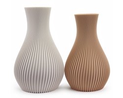 Twee Design Vasen-Moderne Decoratieve Vaas met Geribbelde Structuur-Bone white/Koffiebruin-Scandinavisch-Japandi