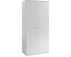 Twee-deurs draaideurskast Andante Wit - Breedte 200 cm - Hoogte 216 cm - Diepte 69 cm - Met hanggedeelte - Met planken - Met roldeur