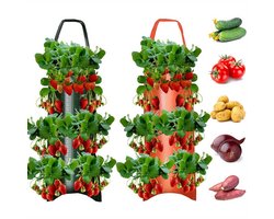 Twee Hangende Plantenzakken - 60×25 cm - 10 Openingen - Voor Tuin- en Balkongebruik - Geschikt voor Tomaten, Paprika’s, Aardbeien, Bloemen en Kruiden - Oranje en Groen