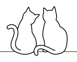 Twee katten, line art - Deux chats --- Muurdecoratie Woonkamer Geometrische decoratie Hout Zwart Wandbord Wandpaneel Kader Abstract Dier Kat Decoratie Poes Cadeau Geschenk Deco Wand Wood Laser by Cutting Edge Design