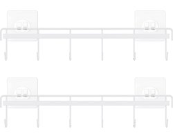 Twee keukengerei-rekken, boren niet nodig, zelfklevend, duurzaam, met 4 haken - wit