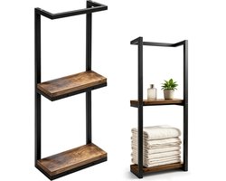 Twee-laags handdoekrek wandmontage, industriële stalen frame houten planken badkamer opbergrek, multifunctionele handdoekhouder voor badkamer, wasruimte en hal