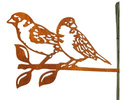 Twee mussen op tak Tuindecoratie - Metaal silhouet - Cortenstaal - Boomprikker - Steelhout - Voor in een boom / hout - Staalsilhouet - Roestende decoratie