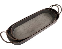 Twee Ovale Decoratieve Metalen Schalen voor Landelijke Sfeer in Huis, Perfect als Middelpunt of Decoratie