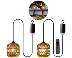 Twee sets batterijgevoede hanglampen in bohemianstijl met afstandsbediening, draadloze rotan hanglampen, geschikt voor tuinen, campings en balkons, LED-hanglampen met haken.