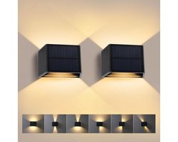 Twee sets solar wandlampen, 3000K retro buitenwandlampen, in hoogte verstelbaar, IP65 waterdicht.