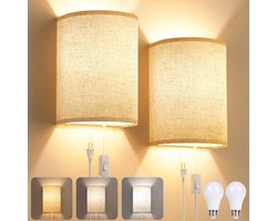 Twee sets wandlampen: Wandlamp Geschikt voor schakelaar - traploze kleurtemperatuurregeling - stoffen wandlamp, Geschikt voor slaapkamers, woonkamers en hallen - bedrade wandlamp Geschikt voor binnen