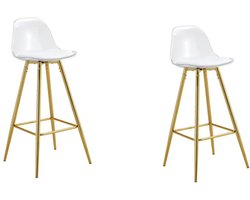 Twee Stoelen Set 38x33x96,5 cm Barkrukken Goud Transparant Metaal Kunststof Met Hoge Rugleuning Voor Café Woonkamer En Bar