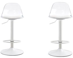 Twee Stoelen Set 40,5x40,5x82-104 cm Barkrukken Wit Transparant Metaal Kunststof Verstelbaar 360 Graden Draaibaar Voor Keuken Bistro En Bar