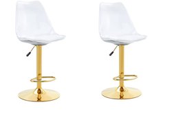 Twee Stoelen Set 45,7x53,3x99-120 cm Barkrukken Goud Transparant Metaal Kunststof Verstelbaar 360 Graden Draaibaar Voor Keuken Bistro En Bar