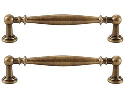 Twee vintage messing meubelgrepen, antieke keukenkastgrepen, ladegrepen, Franse vintage stijl, gatenafstand 128 mm.