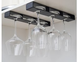 Twee wijnglazenrekken, wijnglazenrek voor onder de keukenkast, plastic rek voor wijnglazen op voet, wijnglazenhouder, wijnglazenorganizer voor in de keuken (zwart)