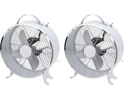 Twee witte tafel ventilatoren 26 cm - Witte kantoor/bureau ventilatoren van metaal