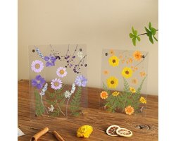 Twee zelfgemaakte fotolijstjes van gedroogde bloemen, fotolijstjes van geperste bloemen, 15 cm acryl, fotolijstjes met geperste bloemen, bloemen (planten) niet inbegrepen.