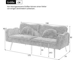 Twee-zits bankbed - Moderne tweezitsbank met verstelbare rugleuning + vergulde metalen poten, geïntegreerde slaapfunctie. Multifunctioneel 2-in-1 meubelstuk