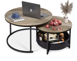 Tweedeelige ronde tafelmat set - Modern design - Met stoffenmand - Geschikt voor tafels met diameter 80 cm - Voor slaapkamer & thuiskantoor - Grijs eiken