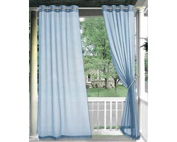 Tweedelig buitengordijn - doorschijnend gaasgordijn - raamscherm - waterdicht gaas - geschikt voor balkon, raam, veranda, pergola, tuindecoratie (blauw - 130 cm breed * 241 cm lang)