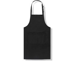Tweedelig kookschort, unisex keukenschort met twee zakken, unisex slabbetje-model, geschikt voor restaurants en barbecues - zwart.