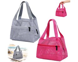 Tweedelig set - Strandtas - Toilettas - Zwemtas - Opbergtas - Ademende mesh draagtas - Diverse opbergtassen - Handige schouder-/handtas met opengewerkte details