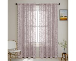 Tweedelig transparant gordijn - Woondecoratie - 100 x 250 cm, lichtpaars