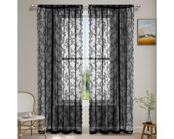 Tweedelig transparant gordijn - Woondecoratie - 100 x 250 cm - Zwart