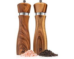Tweedelige acaciahouten zout- en pepermolen, houten zout- en pepermolenset, zout- en peperstrooiers, servies, keramische kern - 8 inch