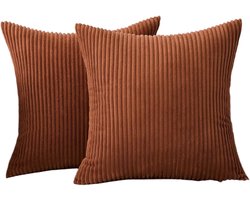Tweedelige corduroy kussensloopset - 45 x 45 cm - bankkussenhoes - decoratieve kussenhoes - bankkussenhoes - zacht - voor bank - slaapkamer - woonkamer - balkon - baksteenrood