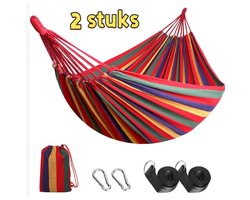 Tweedelige hangmat - Reishangmat - Geschikt voor kamperen in de buitenlucht - Dubbele hangmat - Schommel voor volwassenen - 280*150 cm, dubbele banden + karabijnhaak + opbergtas (geen stokken, geen ijzeren ringen) - Regenboogstrepen