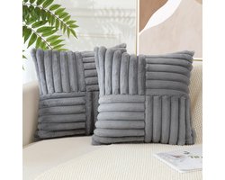 Tweedelige kruissteek kleine trekkoord kussensloop, moderne eenvoudige konijnenbont kussenhoes, 18*18 inch bank kussensloop - grijs
