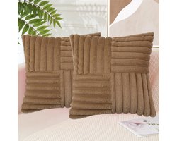 Tweedelige kruissteek kleine trekkoord kussensloop, moderne eenvoudige konijnenbont kussenhoes, 18*18 inch bank kussensloop - kameel