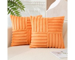 Tweedelige kruissteek kleine trekkoord kussensloop, moderne eenvoudige konijnenbont kussenhoes, 18*18 inch bank kussensloop - oranje
