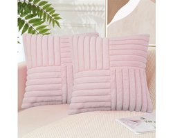 Tweedelige kruissteek kleine trekkoord kussensloop, moderne eenvoudige konijnenbont kussenhoes, 18*18 inch bank kussensloop - roze