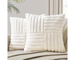 Tweedelige kruissteek kleine trekkoord kussensloop, moderne eenvoudige konijnenbont kussenhoes, 18*18 inch bank kussensloop - wit