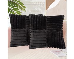 Tweedelige kruissteek kussensloop voor een kleine lade, moderne eenvoudige kussenhoes van konijnenbont, 18*18 inch bankkussensloop - zwart