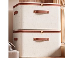 Tweedelige Opbergboxset Met Ritssluiting, Wasbare En Opvouwbare Kledingorganizer Met PU-leren Handvatten, Ademende Opbergbox Van Katoen-linnenmix (30*20*14 Cm)