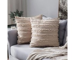 Tweedelige set kussenhoezen in gemengde kleuren, decoratieve kussensloop met kwastjes, klassieke linnen kussenhoes, geschikt voor kussens met een bolle voering.