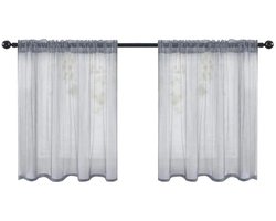 Tweedelige, transparante bistrogordijnen, kort model, scheidingsgordijn, transparant gordijn, 76x92 cm - grijs