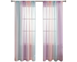 Tweedelige transparante gordijnen in de kleuren roze, paars en groen (140 x 260 cm)