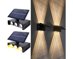 Tweedelige, verstelbare set buitenzonnewandlampen met 6 warmwitte LED-decoratieve lampjes, IP65 waterdicht, geschikt voor tuinen, gazons, balkons en terrassen.