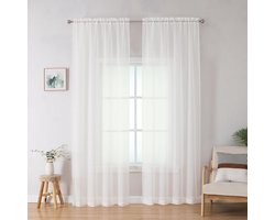 Tweedelige vitrage - 100 x 130 cm - Semi-transparante gordijnen - Vitrage - Lichtgewicht en zacht - Elegante en eenvoudige keukengordijnen - Geschikt voor badkamers, slaapkamers en woonkamers - Wit