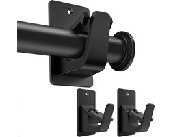 Tweedelige, zelfstellende gordijnroedebeugel, boren is niet nodig, past de gordijnroede aan, geschikt voor de meeste gordijnroedes in badkamers, woonkamers en slaapkamers, zwart.