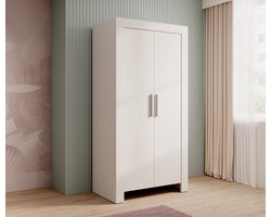 Tweedeurs kledingkast - Cesiro - Kledingroede - Plank - Wit - 100 cm