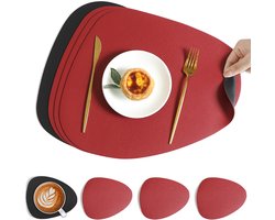 Tweekleurige placemat- en onderzetterset (4 stuks), hittebestendig, antislip en afwasbaar, geschikt voor eettafels, salontafels en keukens (zwart + rood).