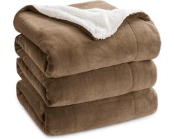 Tweekleurige Woondeken - Extra Dikke Sherpa Sofadeken, 220 x 240 cm, Kameel