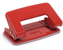 Tweekops metalen perforator voor 10 vellen met opvangbak, rood